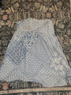 Altar'd State Blue Floral Linen-Blend Dress